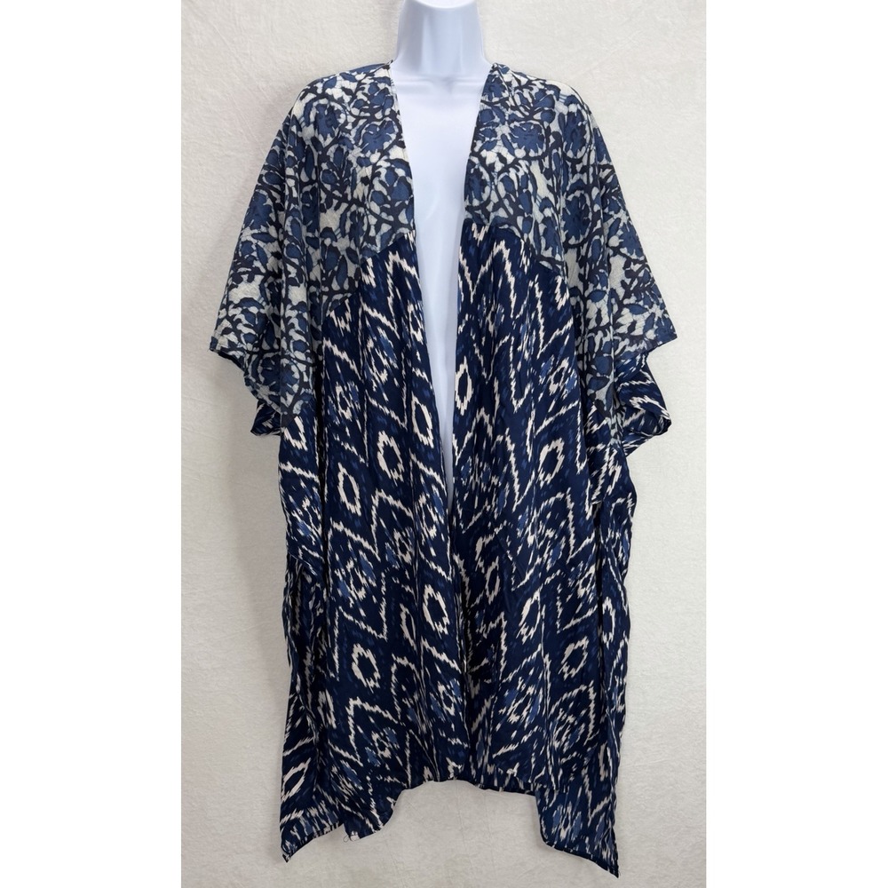 Anthropologie In Our‎ Nature Midnight Kimono Blue Ikat Viscose Size ALL NWT - Picture 2 of 11